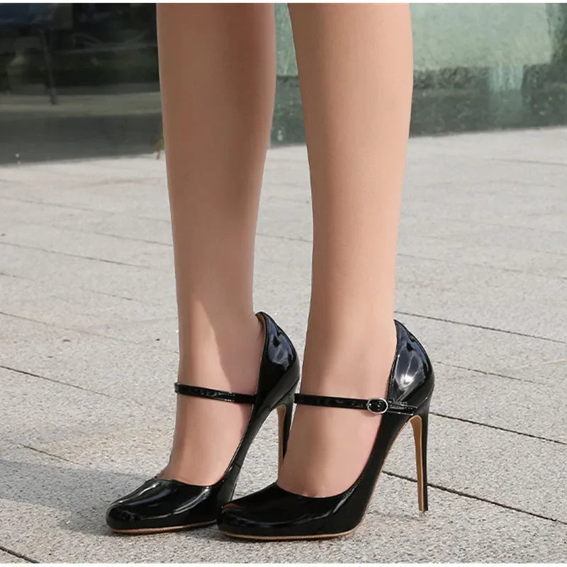 Big size Women Pumps Fashion Round toe Patent leather 12cm High Heels Spring Summer Office Lady Shoes by Reinvent Yourself
