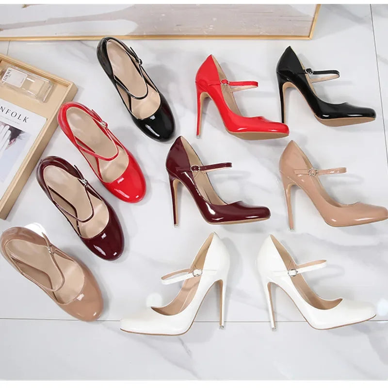 Big size Women Pumps Fashion Round toe Patent leather 12cm High Heels Spring Summer Office Lady Shoes by Reinvent Yourself