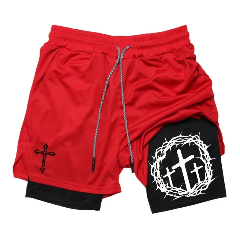 2-in-1 sports running shorts men's sports fast drying shorts sports gym performance shorts by Reinvent Yourself