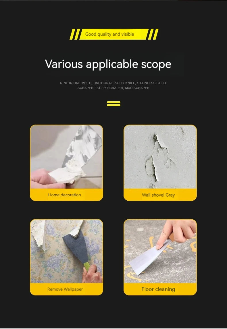 Multifuntional Use Putty Knife Stainless Steel Paint Scraper Removal Construction Tool for Wallpaper Can Opener Home DIY by Reinvent Yourself