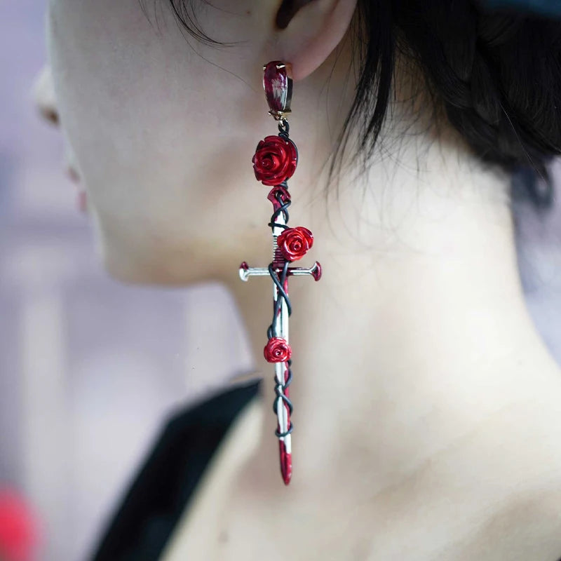 2023 New Gothic Rose-cross Sword Stud Necklace Set Alloy Gothic Style Men's And Women's Jewelry Party Gift