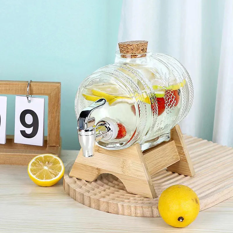 Hot Selling 2-liter Glass Bottle In The Shape Of A Cola Barrel Dispenser For Beverages Wine Containers With Faucet Base And Cork by Reinvent Yourself