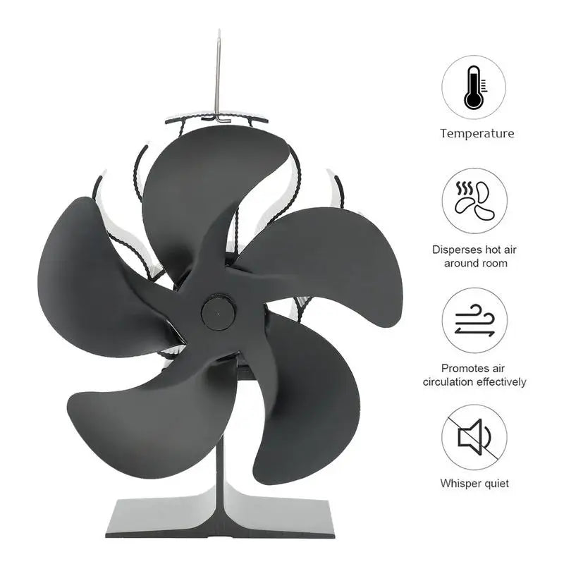 4/5/6 Blades Heat Powered Stove Fan Log Wood Burner Eco-fan Quiet Fireplace Fan Winter Warm Home Heater Efficient Heat Distribu by Reinvent Yourself