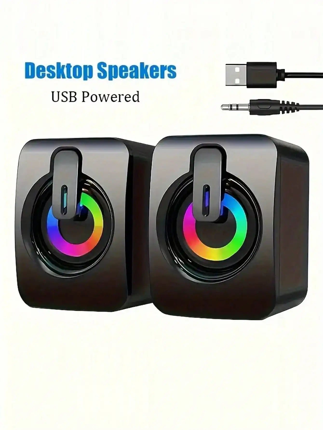 Desktop speakers powered by USB, with volume control LED lights, portable and battery-free by Reinvent Yourself