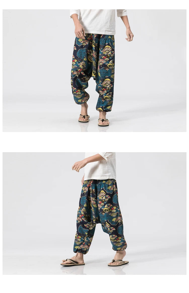 Men's Vintage Harem Pants Loose Fit Breathable Lightweight Hip Hop Trendy Streetwear Drop Crotch Trousers Stylish Long Pants by Reinvent Yourself