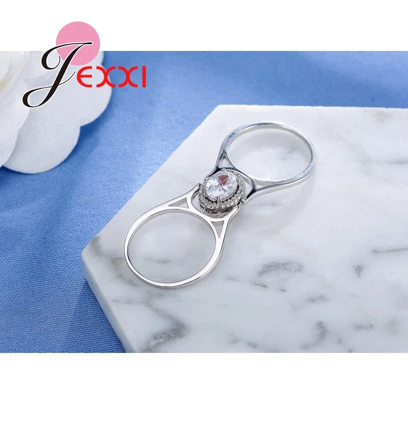 Classic CZ Crystal Jewelry Women Silver Needle Rings with 925 Stamp Elegant Wedding Engagement Bague for Lady Bijoux by Reinvent Yourself