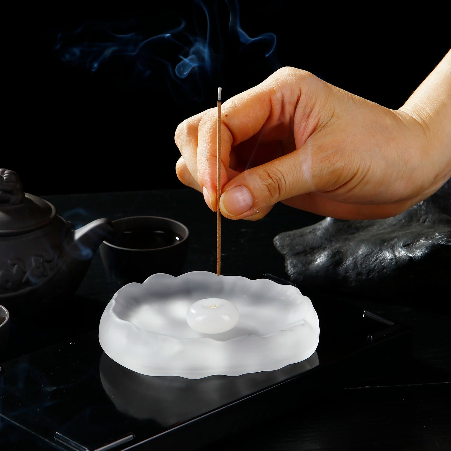 Mini Jade Incense Burner Incense Holder with Glass Incense Plate Ash Catcher Buddhism Supplies Home Decor by Reinvent Yourself