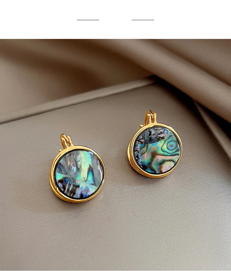 Luxury Abalone Shell Round Earrings for 2025 Women's Unusual Ear buckle Party Trendy Jewelry Young Girl’s Gold Color Accessories by Reinvent Yourself