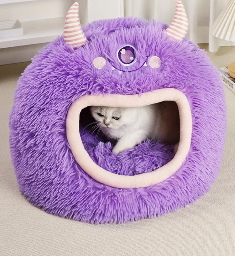 Fully Enclosed Safe and Cozy Cartoon Monster Pet Bed for Dogs and Cats Four Seasons Universal Soft and Warm for Winter Cat House by Reinvent Yourself