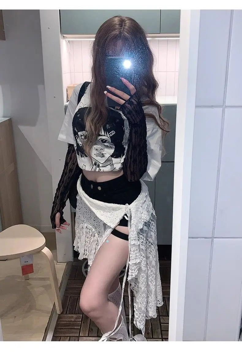 Skirts Women Solid Hollow Out Chic Lace-up Design Streetwear Daily Sweet Spicy Girls Layering Trendy Harajuku Popular Summer by Reinvent Yourself