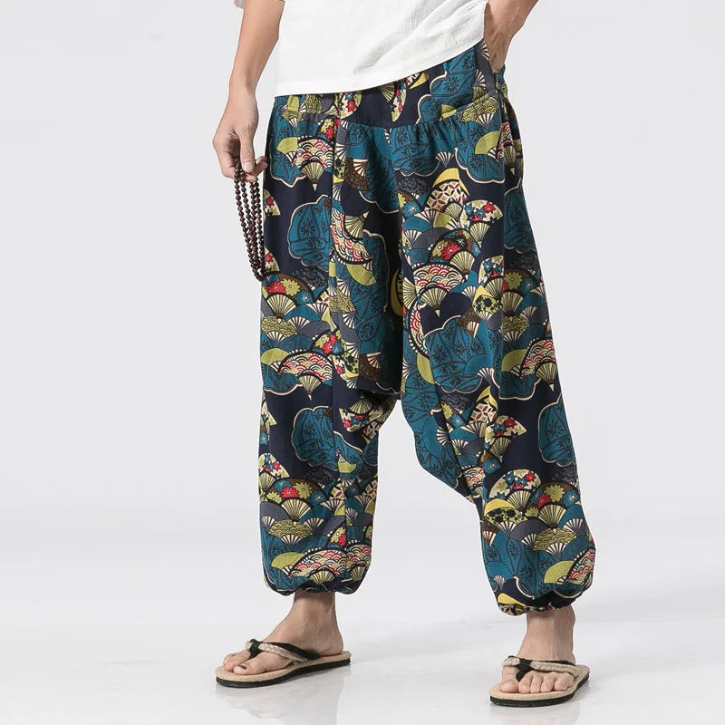 Men's Vintage Harem Pants Loose Fit Breathable Lightweight Hip Hop Trendy Streetwear Drop Crotch Trousers Stylish Long Pants by Reinvent Yourself