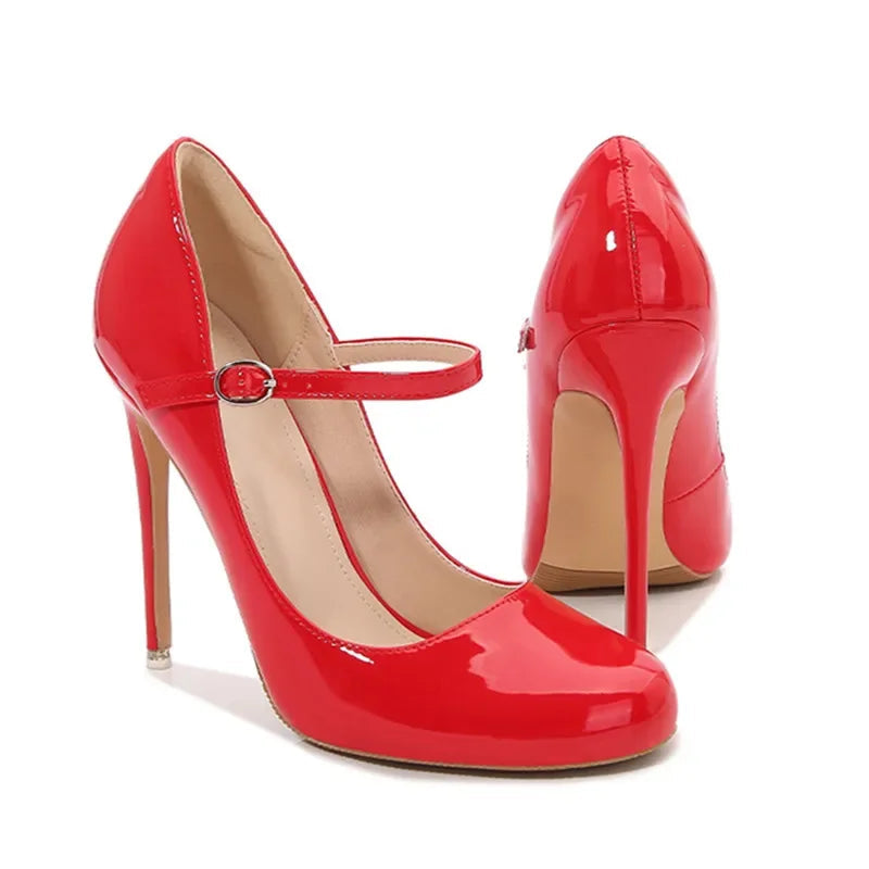 Big size Women Pumps Fashion Round toe Patent leather 12cm High Heels Spring Summer Office Lady Shoes by Reinvent Yourself