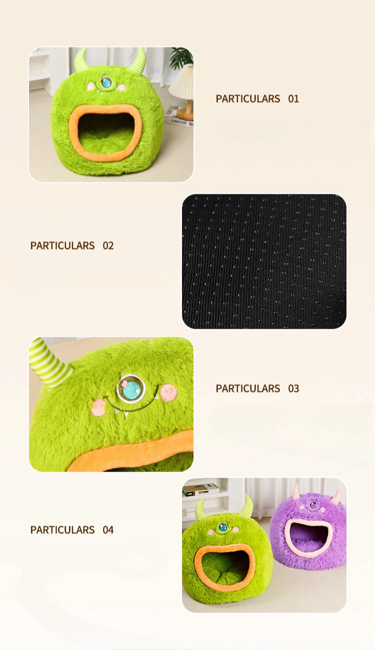 Fully Enclosed Safe and Cozy Cartoon Monster Pet Bed for Dogs and Cats Four Seasons Universal Soft and Warm for Winter Cat House by Reinvent Yourself