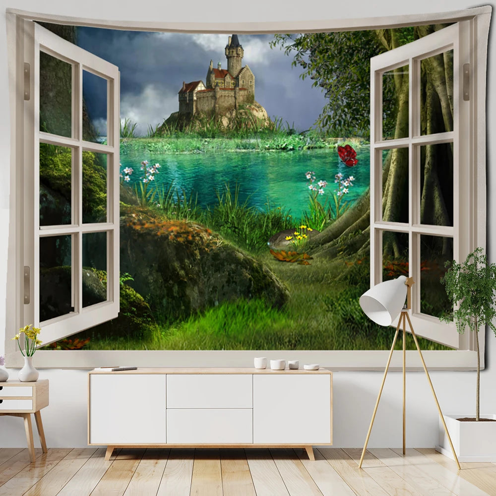 3D Window Scenery Tapestry Wall Hanging Hippie Tapiz Art Boho Natural Simple Bedroom Dorm Home Decor by Reinvent Yourself