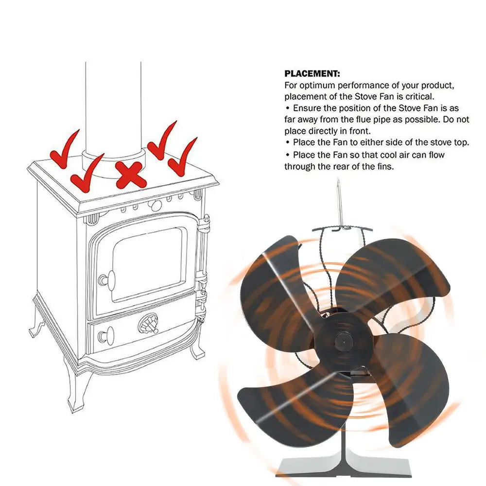 4/5/6 Blades Heat Powered Stove Fan Log Wood Burner Eco-fan Quiet Fireplace Fan Winter Warm Home Heater Efficient Heat Distribu by Reinvent Yourself