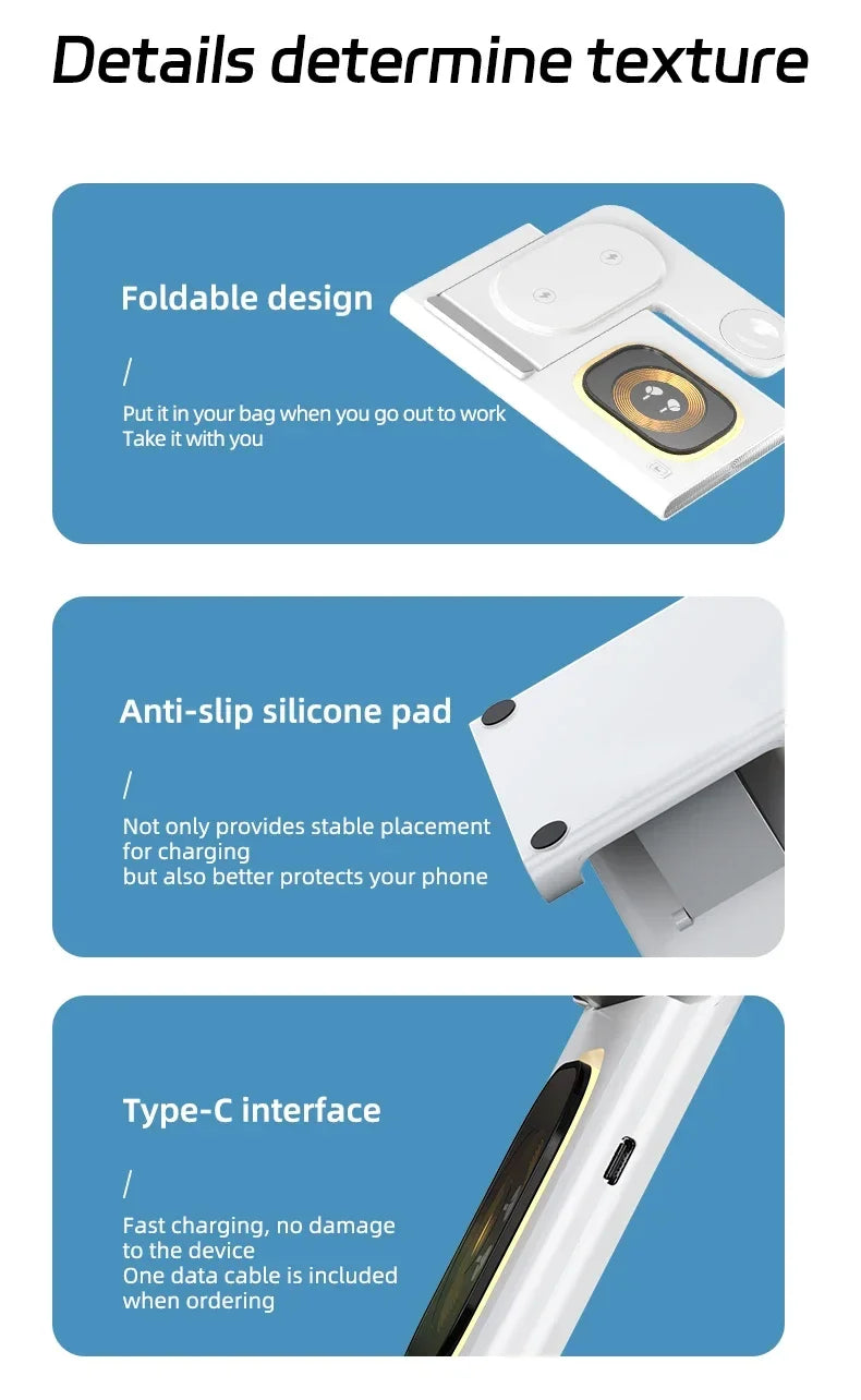 3 in 1 LED Foldable Wireless Charger Stand For Samsung S24 S23 S22 Watch 6 5 4 Active 1 2 Galaxy Buds Pro Fast Charging Station by Reinvent Yourself