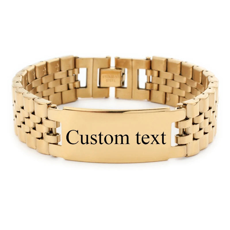 Personalize Custom Name Men Stainless Steel Bracelet watch band Black Smooth Engrave Logo Id Bracelets Gift Jewelry by Reinvent Yourself