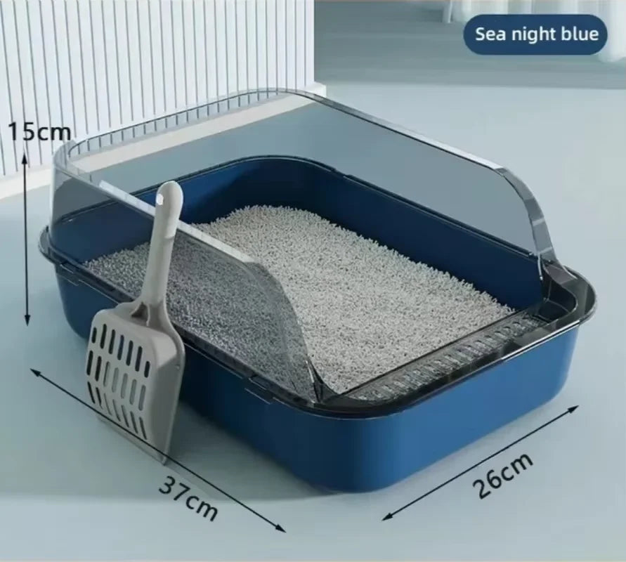 Semi-Enclosed Cat Litter Box Splashproof Kitten Toilet Tray Pet Cleaning Basin with High Sides for Indoor Use by Reinvent Yourself