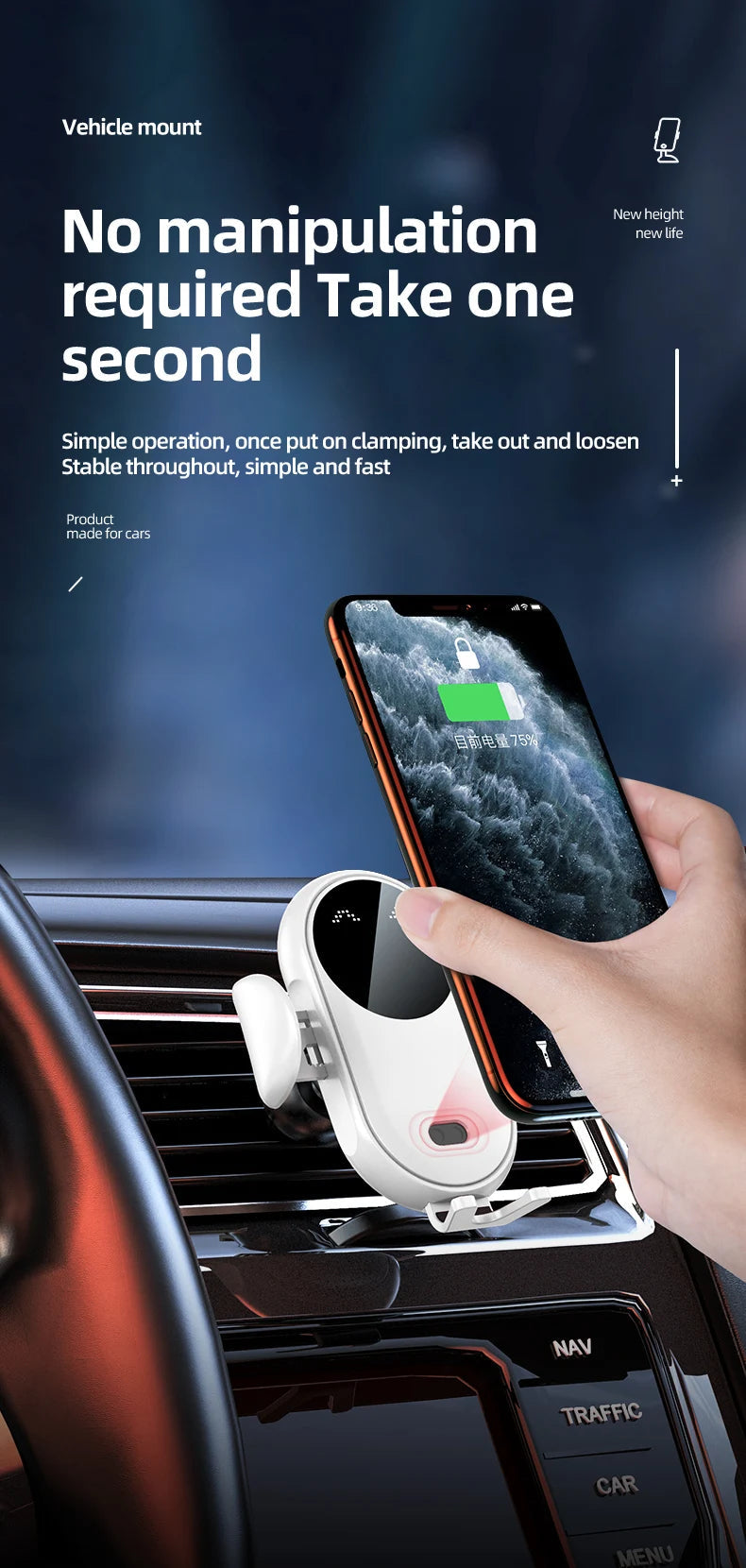 Wireless Charger Car Mount for Air Vent Mount Car Phone Holder Rotating Intelligent Infrared Fast Wireless Charging Charger by Reinvent Yourself