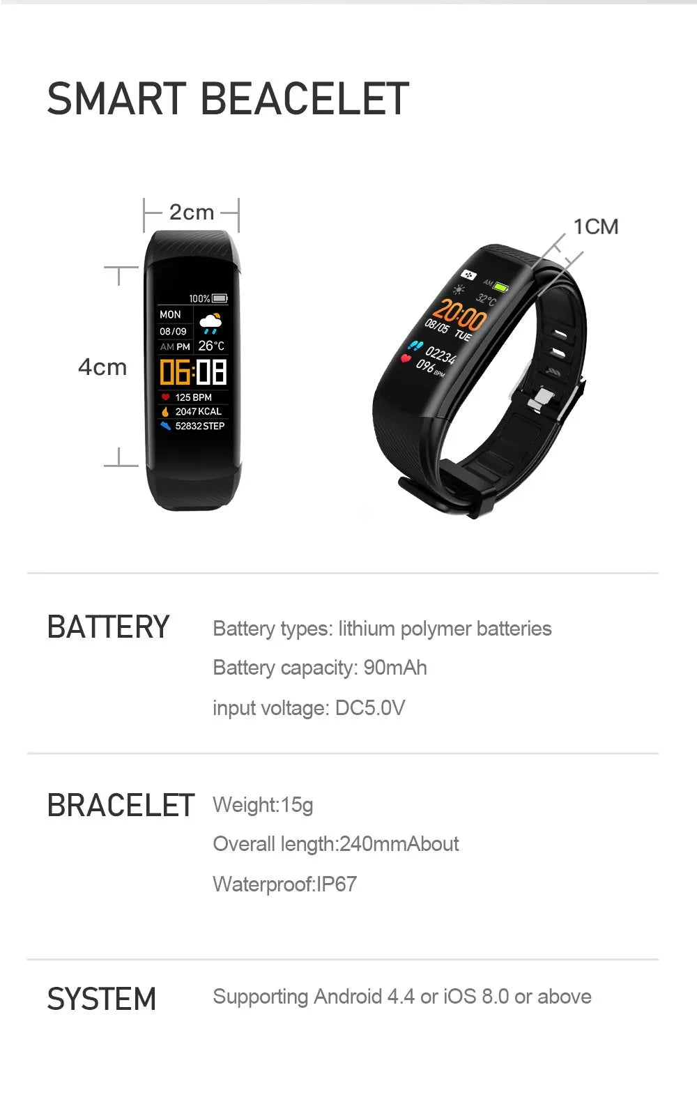 C5S Smart Wristband Fitness Tracker Bracelet Fit Men Women Kid Smartwatch Sport Waterproof Connected Heart Rate Smart Watch Band by Reinvent Yourself