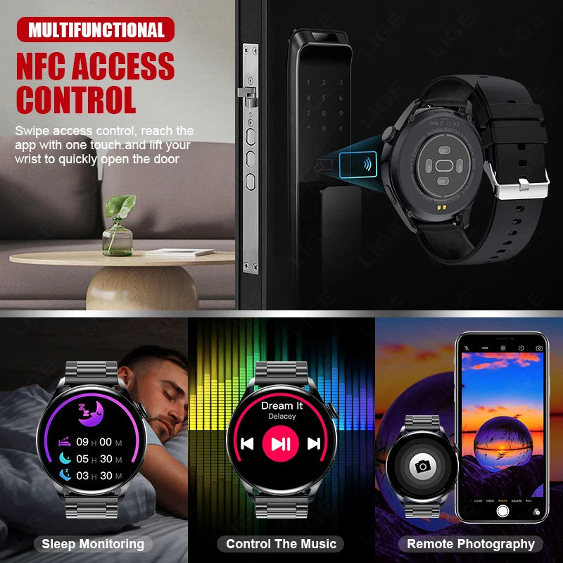 LIGE NFC Access Control Smart Watch Men Bluetooth Call Sport Fitness Men's Wristwatch Heart Rate Monitor Waterproof Smartwatch by Reinvent Yourself