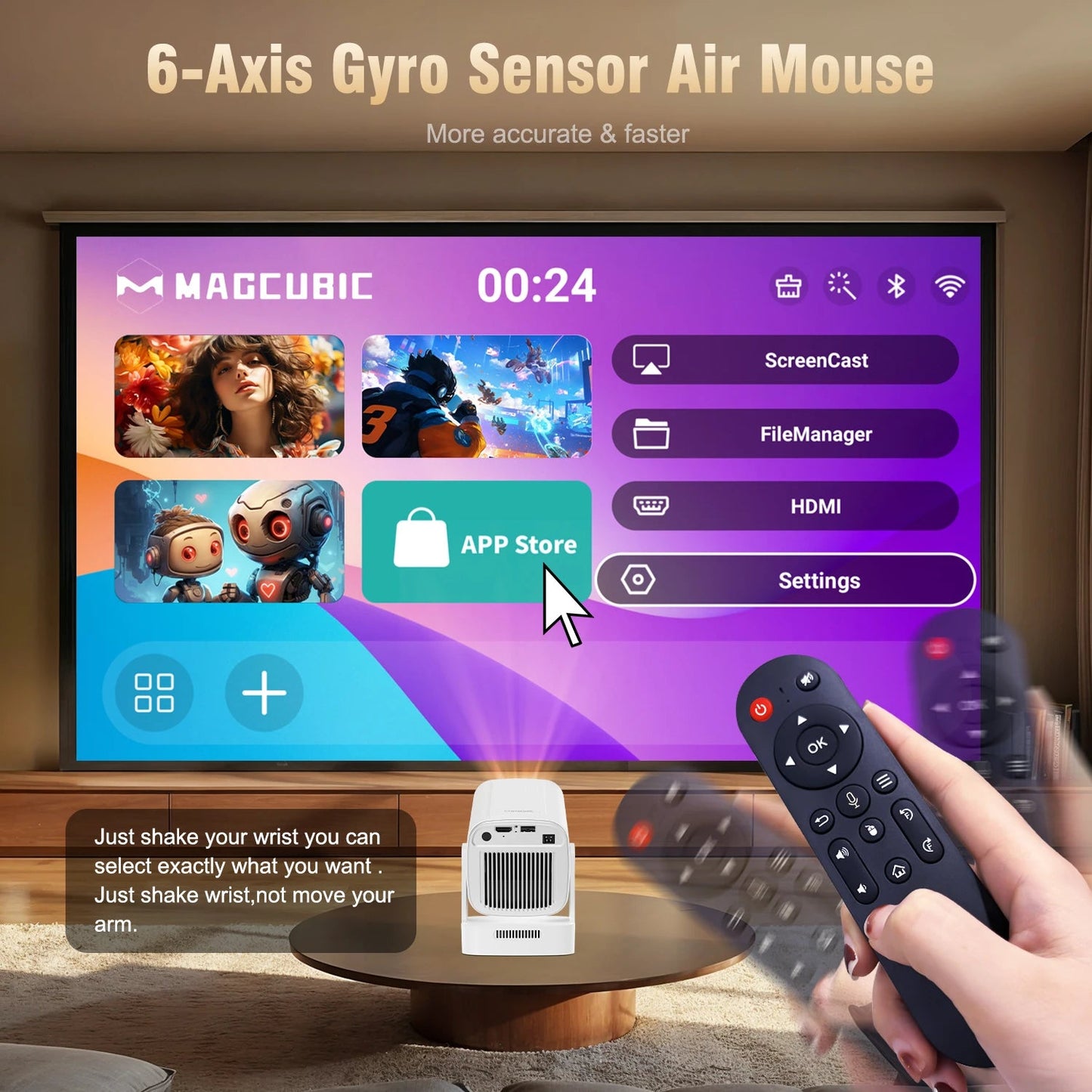Magcubic HY310 Auto Focus Projector 1080P Native 4K 330ANSI Android 11 WiFi6 BT5.4 Mini Outdoor Movie Projector with Air Mouse by Reinvent Yourself