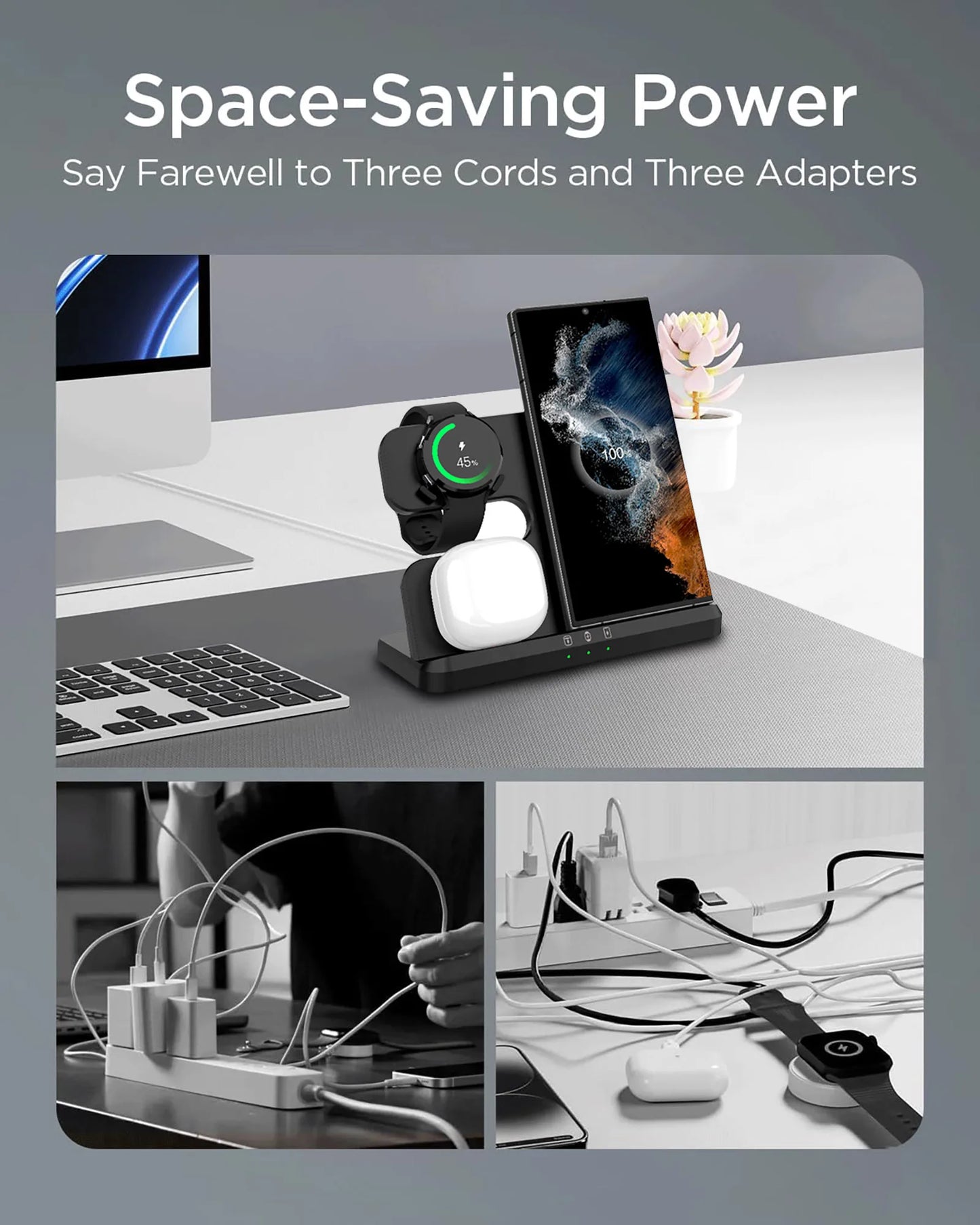 Wireless Charger 3 In 1 Stand Dock For Samsung Galaxy S24 S23 S22 Buds 2/3 Pro Galaxy watch 7 6 Induction Fast Charging Station by Reinvent Yourself