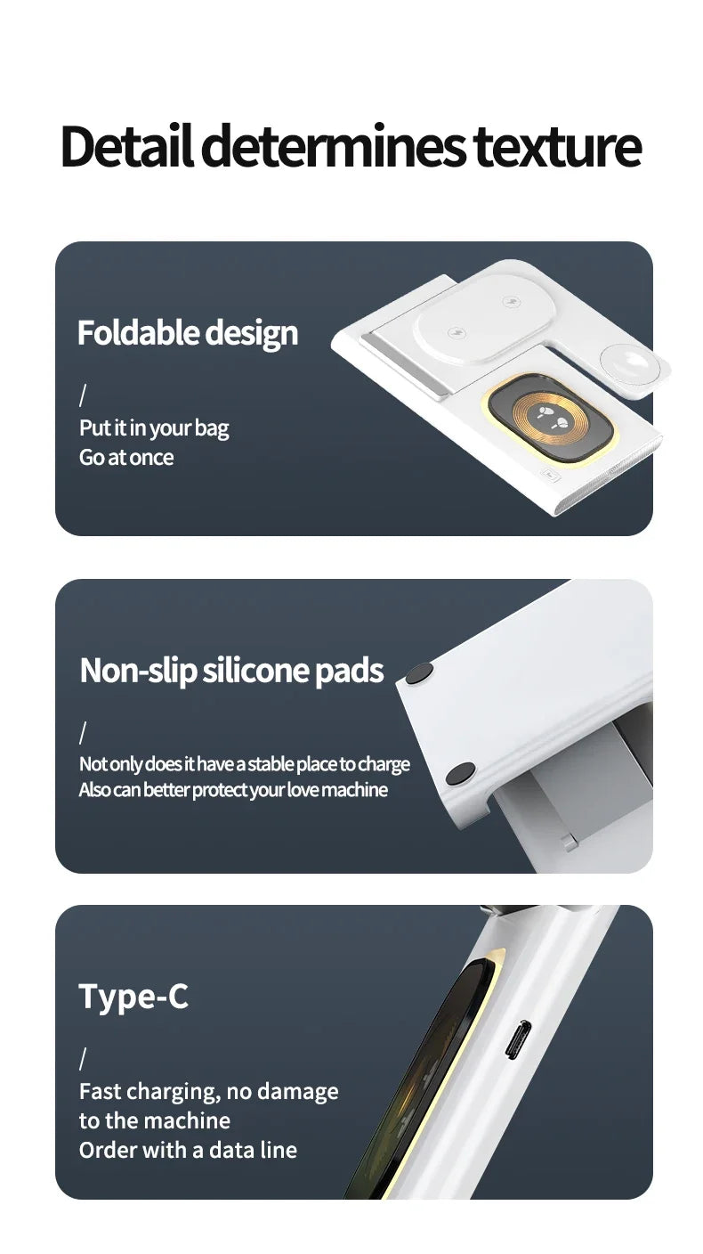3 in 1 LED Foldable Wireless Charger Stand For Samsung S24 S23 S22 Watch 6 5 4 Active 1 2 Galaxy Buds Pro Fast Charging Station by Reinvent Yourself