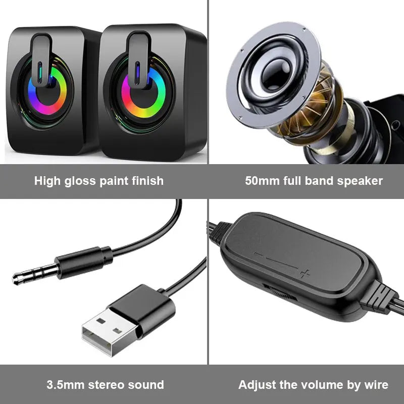 Computer Speakers HiFi Stereo Microphone Audio PC Speaker USB Wired Caixa De Som with LED Light for Desktop Computers PC Laptops by Reinvent Yourself