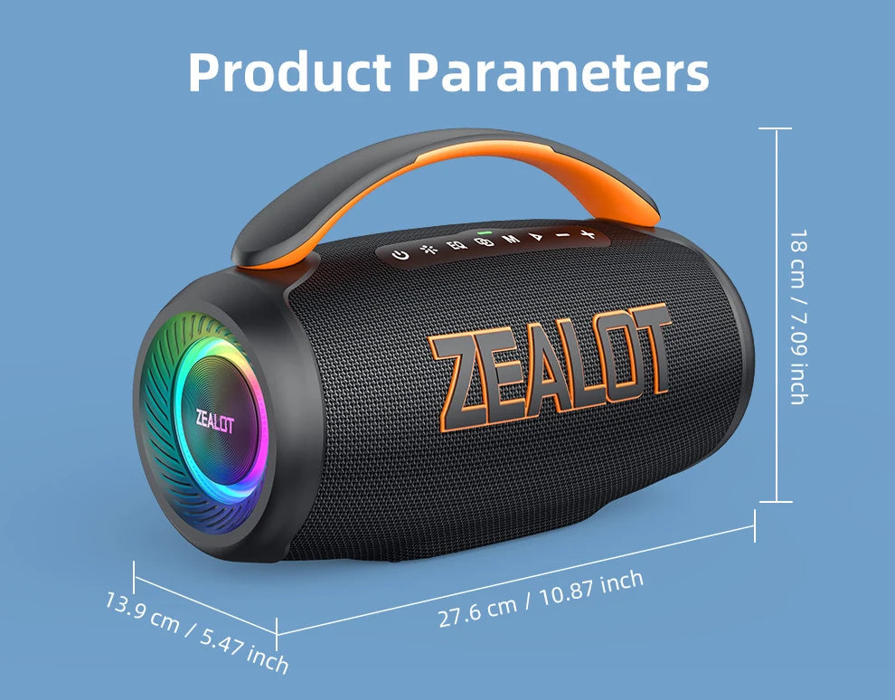 Zealot-P12 Speaker 60W Portable Bluetooth Speaker with IPX6 Waterproof, Comfortable handle,Controllable lighting,TF,USB by Reinvent Yourself