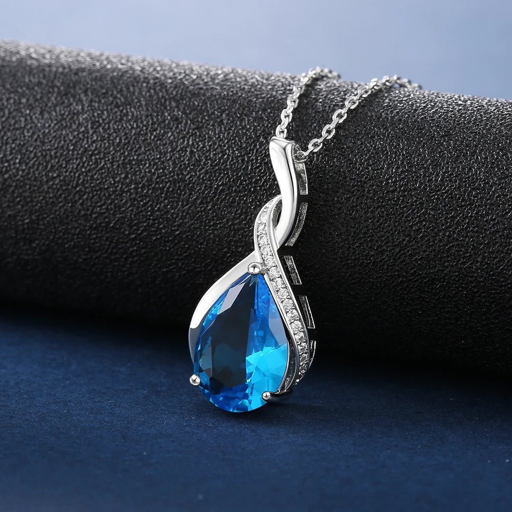 Huitan Luxury Pear CZ Pendant Necklace Women Blue/Green/Red/Purple Bridal Wedding Engagement Graceful Accessories Trendy Jewelry by Reinvent Yourself