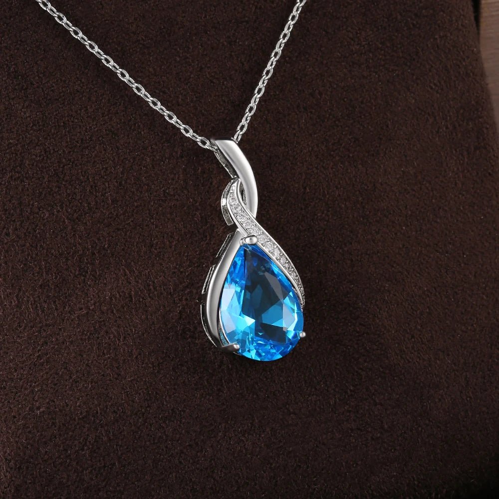 Huitan Luxury Pear CZ Pendant Necklace Women Blue/Green/Red/Purple Bridal Wedding Engagement Graceful Accessories Trendy Jewelry by Reinvent Yourself