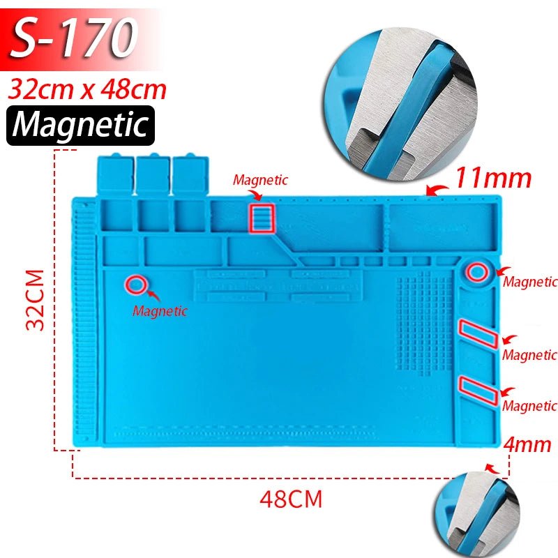 Soldering Station Mat Silicone Work Mat Heat Resistant 932°F Anti-Static Magnetic Mat for Electronic Phone Laptop Watch Repair by Reinvent Yourself