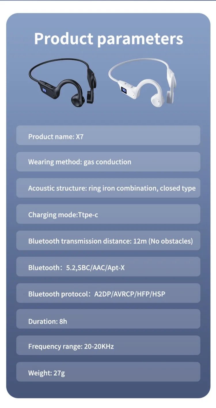 X7 Wireless Bluetooth Earphones, Sports-Style Air-Conducting LED Battery Display, Memory Card Insertion Support by Reinvent Yourself
